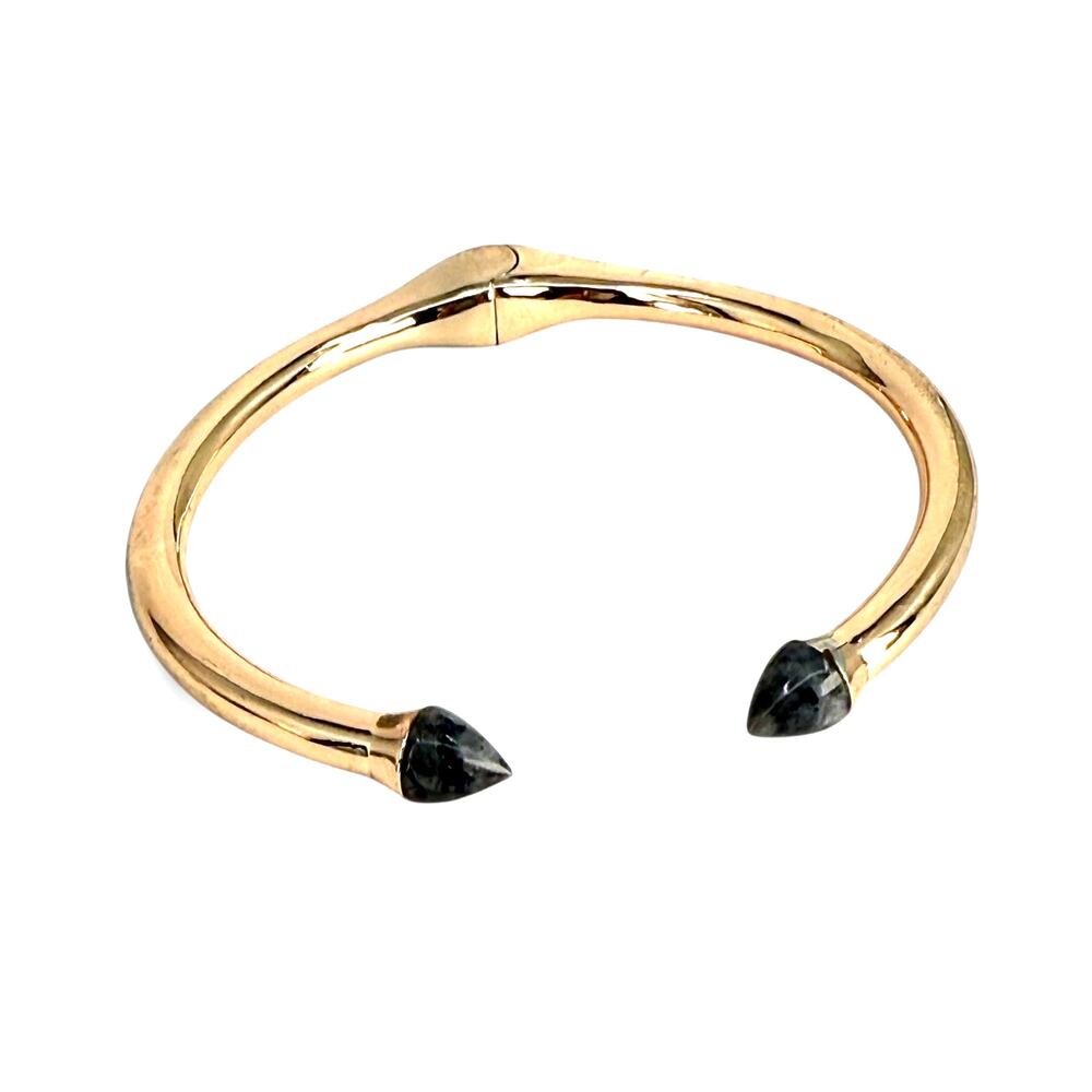 Slate Porter Hinge Cuff Bracelet Gold over Brass with Larvikite Rocksbox
